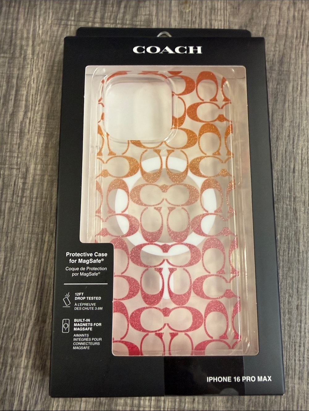 NIB COACH Pink & Gold Signature Ombré iPhone 16 Pro Max Case MagSafe